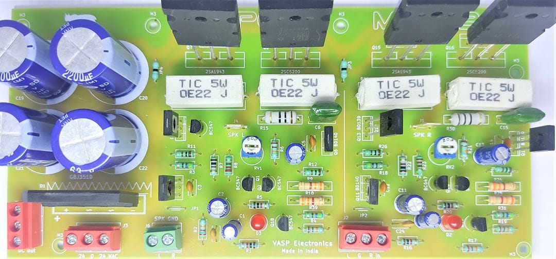 100w + 100 Watt Stereo Amplifier Board using 2SC5200 2SA1943 Power transistors